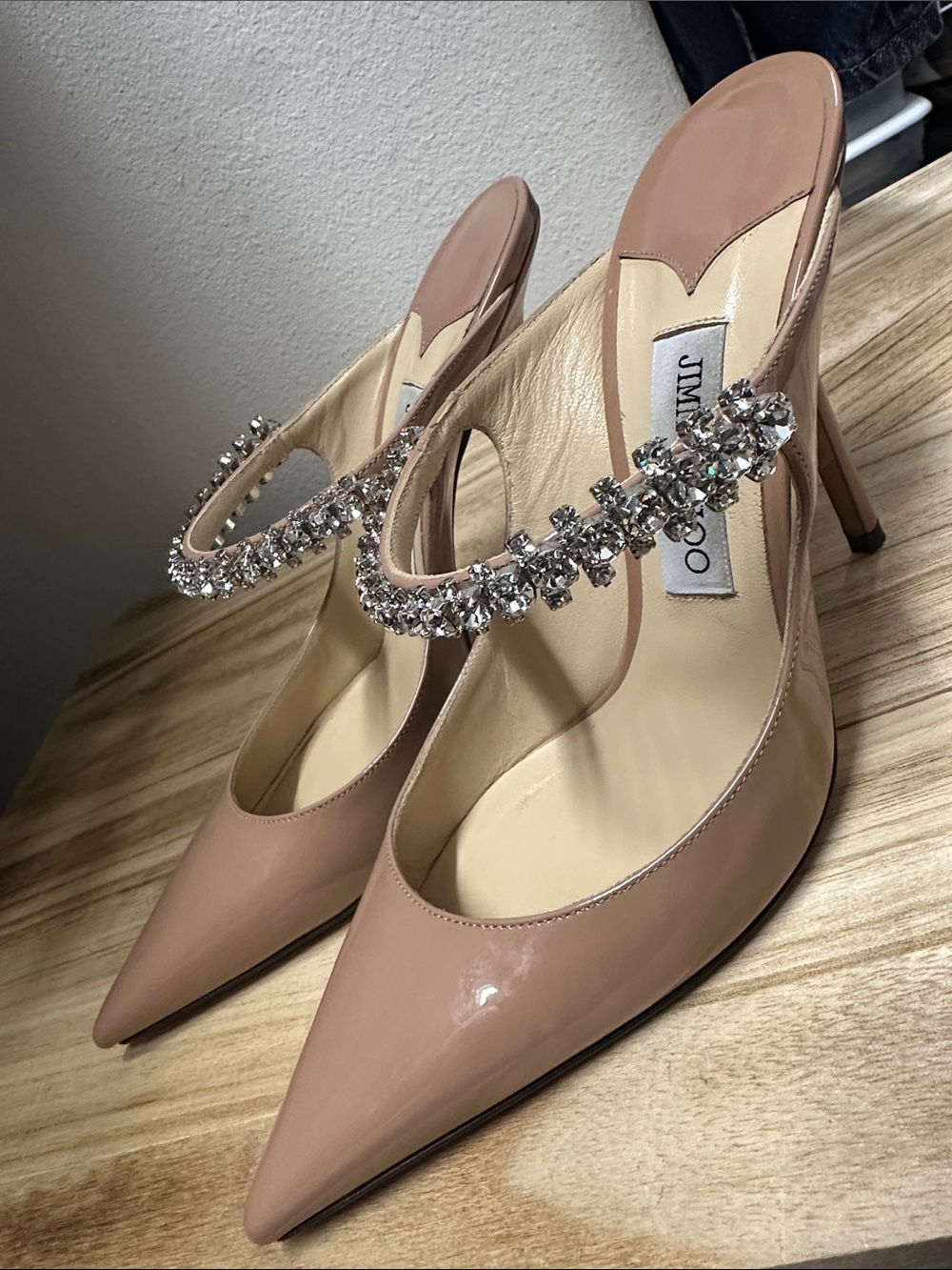 Jimmy Choo Blush Patent Pointed-Toe Pumps with Crystal Strap - Picture 2 of 5